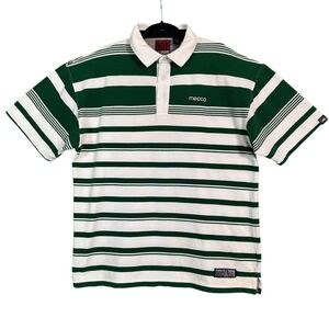 Mecca Mens Polo Shirt XXL Cotton Pique Striped Green White Retro Streetwear Fits